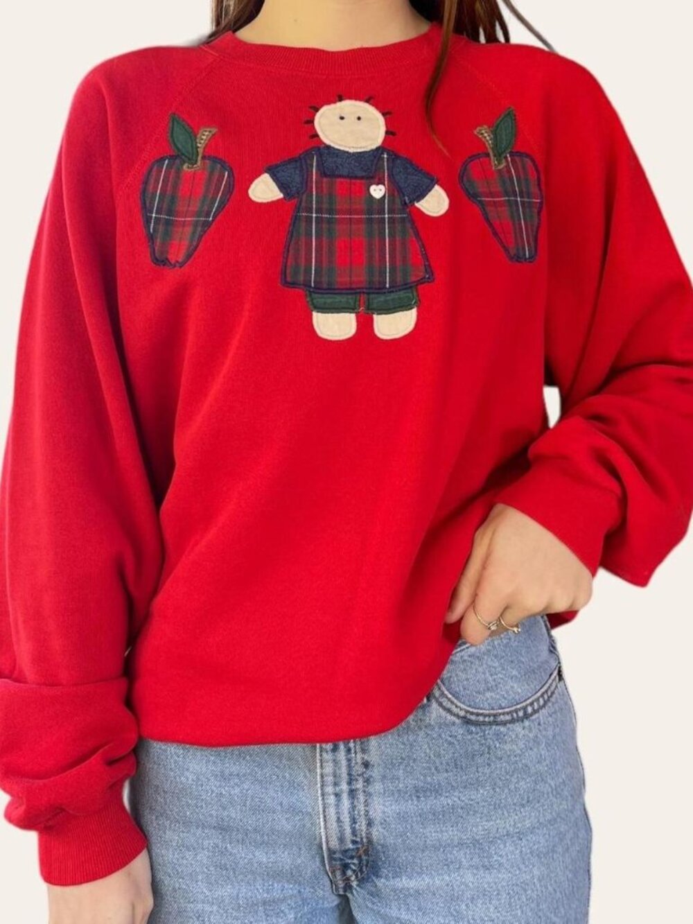 90s vintage red patch grannycore crewneck - Large/XL